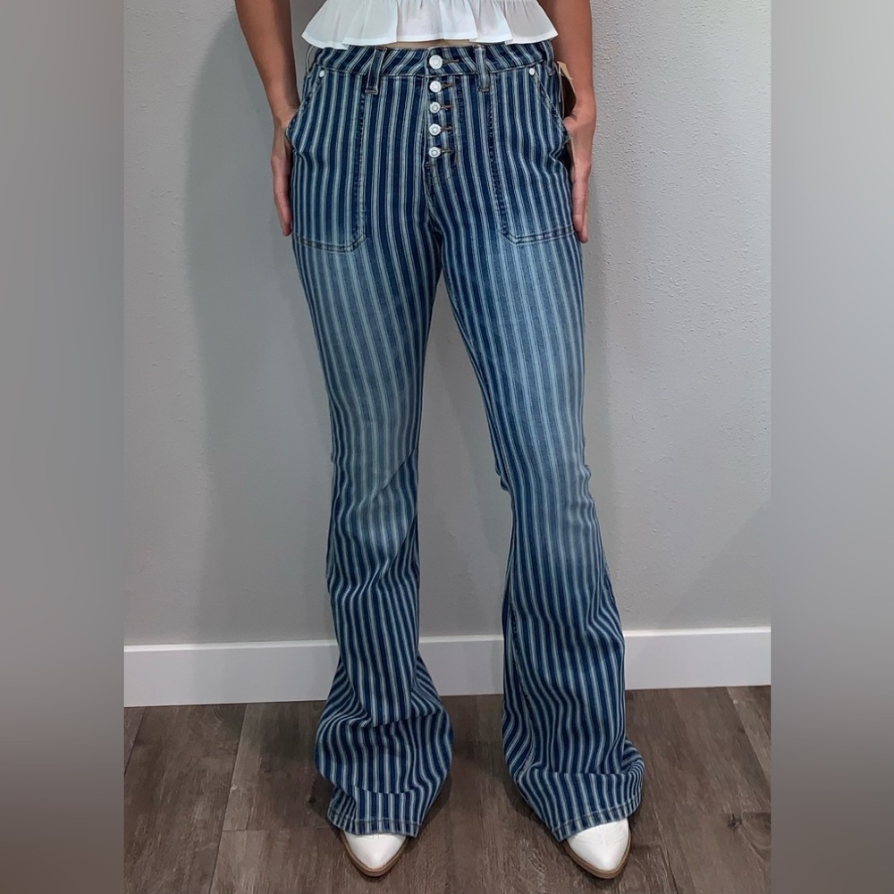 Rock&Roll Denim High Rise Pinstripe Flare Jeans 27W 36L NWT